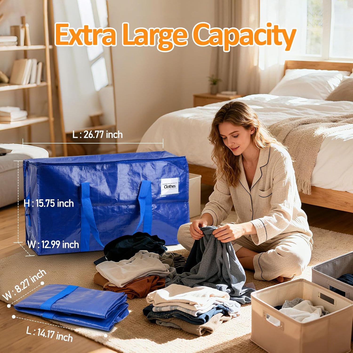 Storage Bags - Waterproof Large Organizer Bags by [Brand Name] | 2 Pack for Clothes, Blankets & Laundry - 65LB Capacity