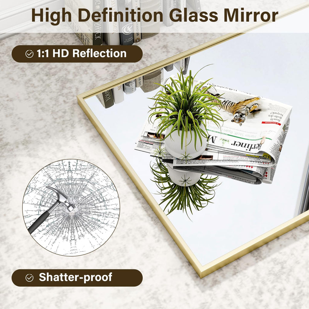 HARRITPURE 48"x30" Bathroom Mirror for Wall, Large Gold Framed Rectangle Mirror Aluminum Alloy Frame Wall-Mounted Horizontally/Vertically for Entryway/Bedroom/Vanity
