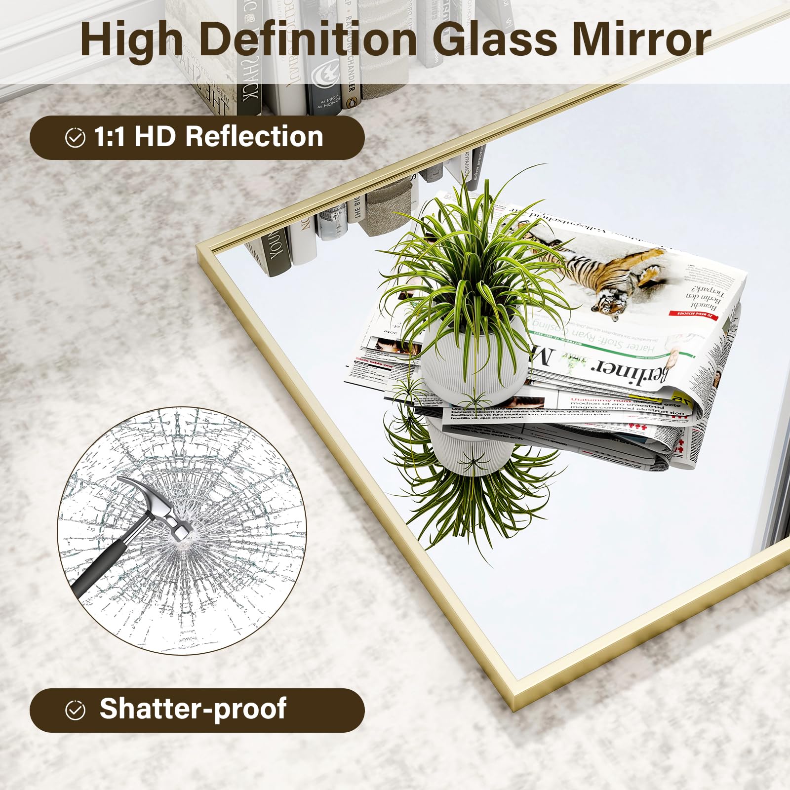 HARRITPURE 48"x30" Bathroom Mirror for Wall, Large Gold Framed Rectangle Mirror Aluminum Alloy Frame Wall-Mounted Horizontally/Vertically for Entryway/Bedroom/Vanity