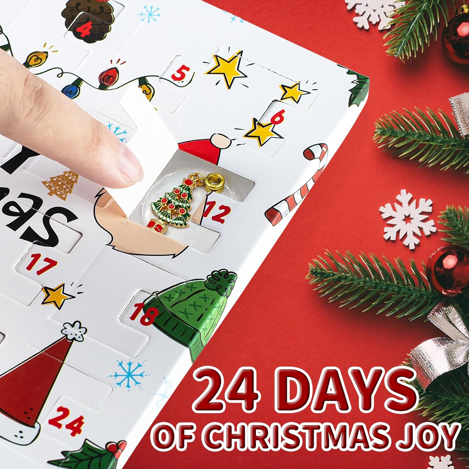 Skiennix Christmas Advent Calendar Bracelets 2025 - 24-Day DIY Jewelry Kit with 22 Charms & 2 Bracelets for Girls