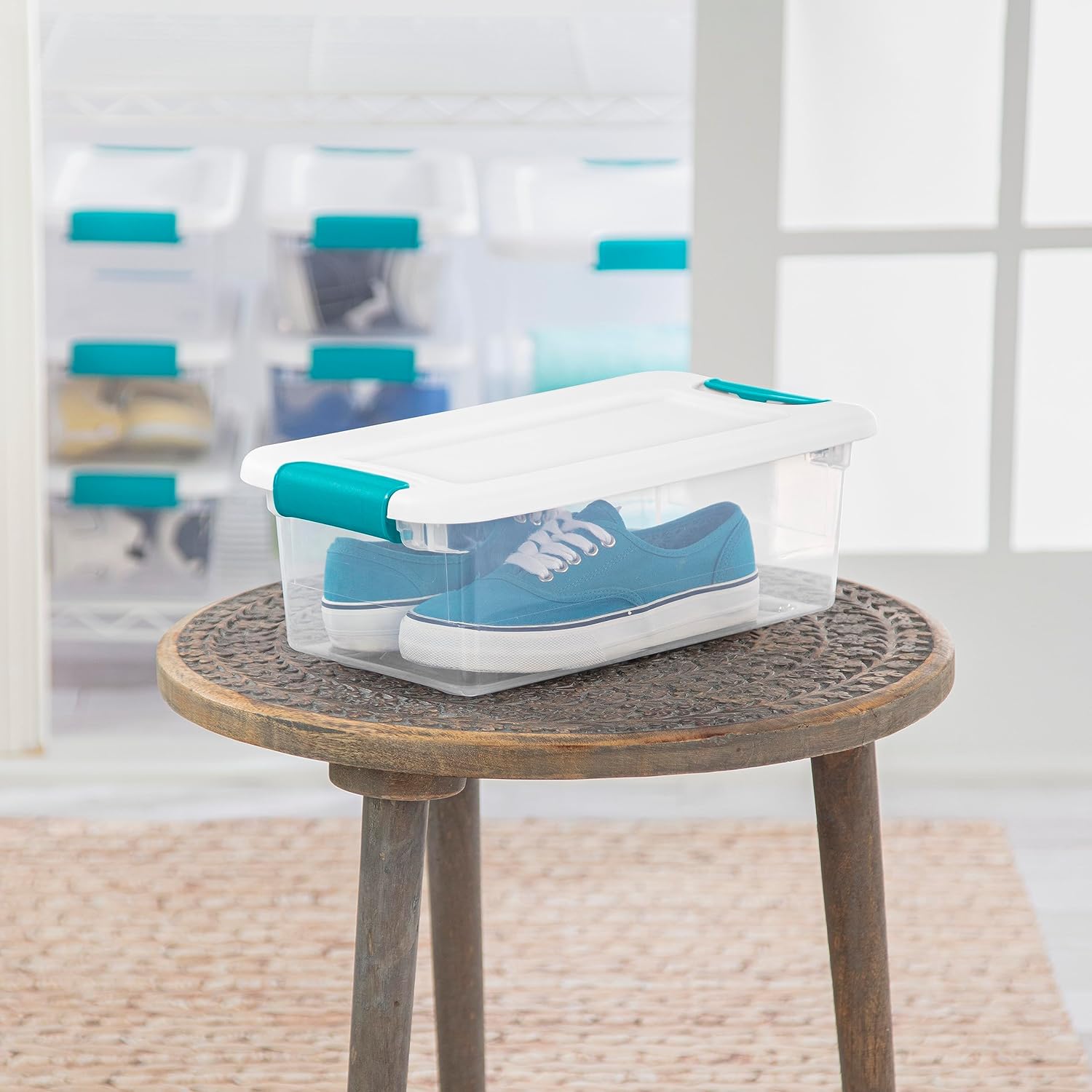Sterilite 6 Qt Latching Storage Box - Stackable Plastic Container for Shoe Organization | Clear with White Lid, 12-Pack