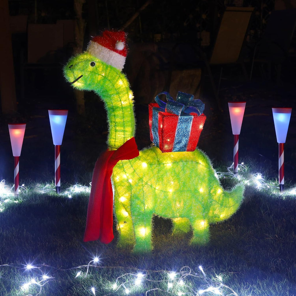 Waterglide Lighted Christmas Dinosaur - 27 Inch Pre-Lit 3D Brachiosaurus Yard Decor | Festive Holiday Display