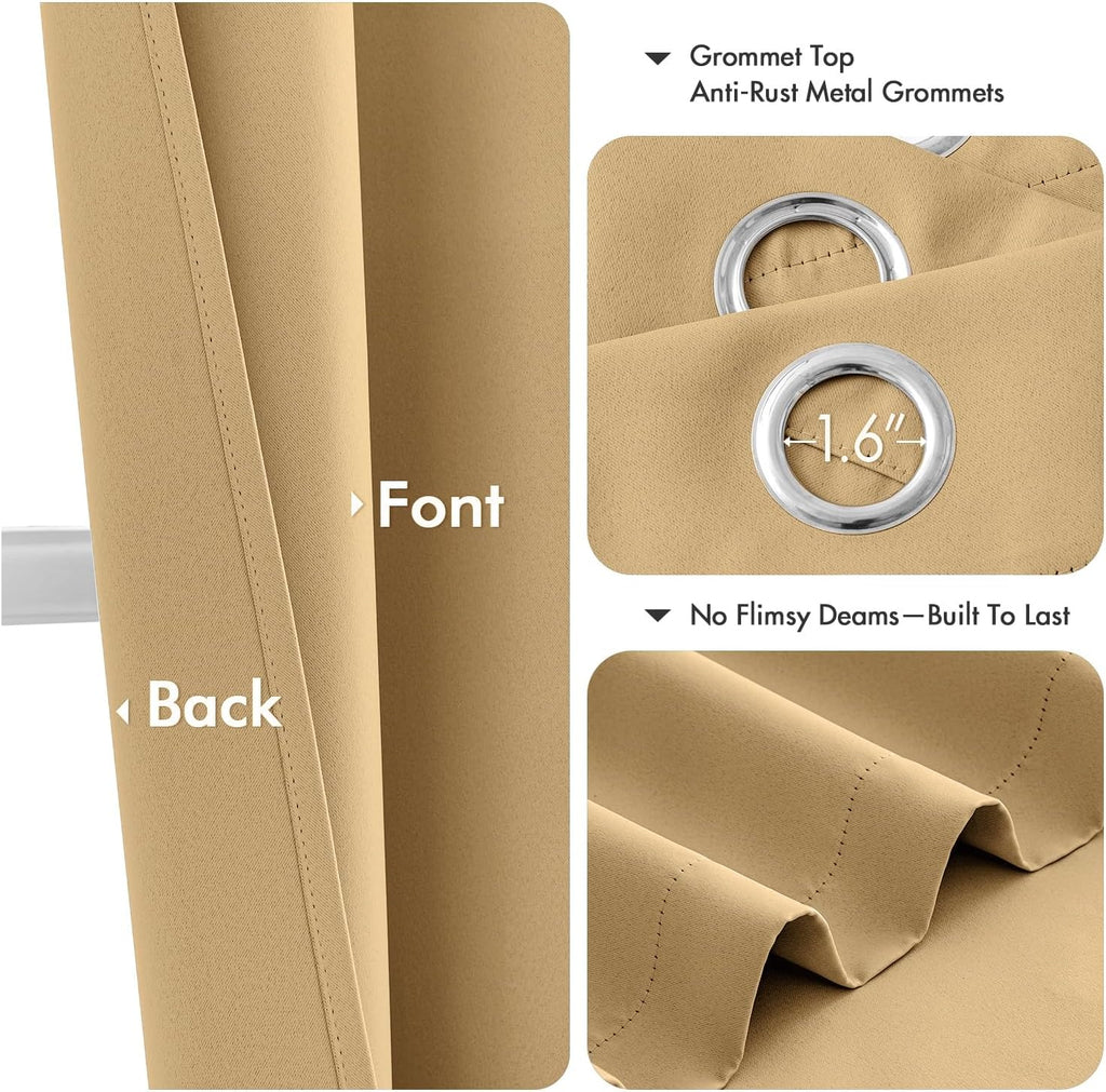 MIULEE Gold Blackout Curtains - Thermal Insulated Room Darkening Drapes | 72-Inch Length, 2 Panels
