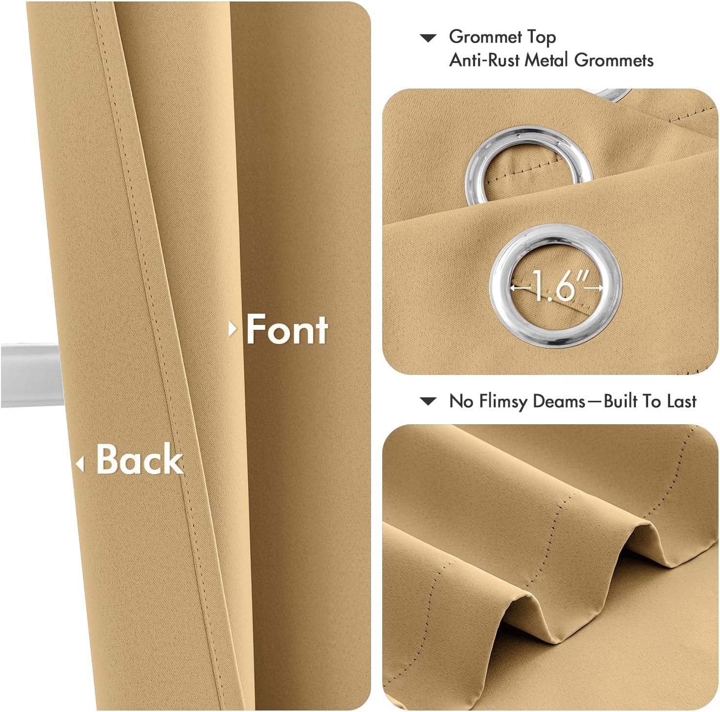 MIULEE Gold Blackout Curtains - Thermal Insulated Room Darkening Drapes | 72-Inch Length, 2 Panels