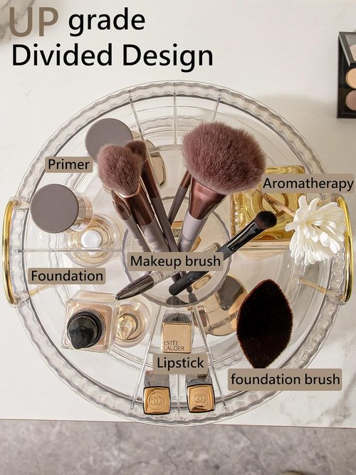 Asayuee 360 Rotating Makeup Organizer - Large 3-Tier Storage for Skincare & Cosmetics | Clear