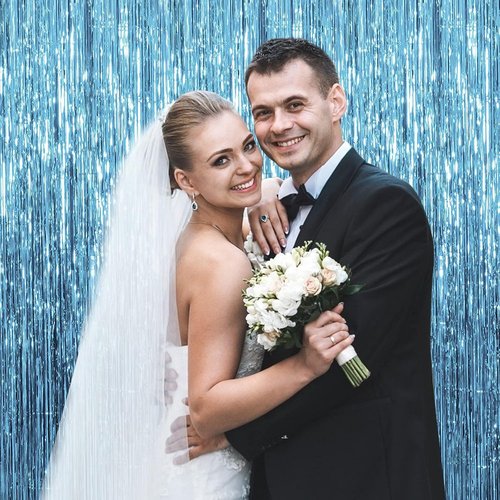Blue Metallic Tinsel Foil Fringe Curtains by [Brand Name] - 20 Pack Photo Booth Props for Parties