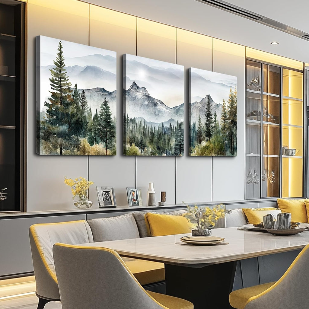 MHARTK66 Large Wall Art - Modern Abstract Mountain Forest Landscapes | 3-Piece Framed Canvas Set