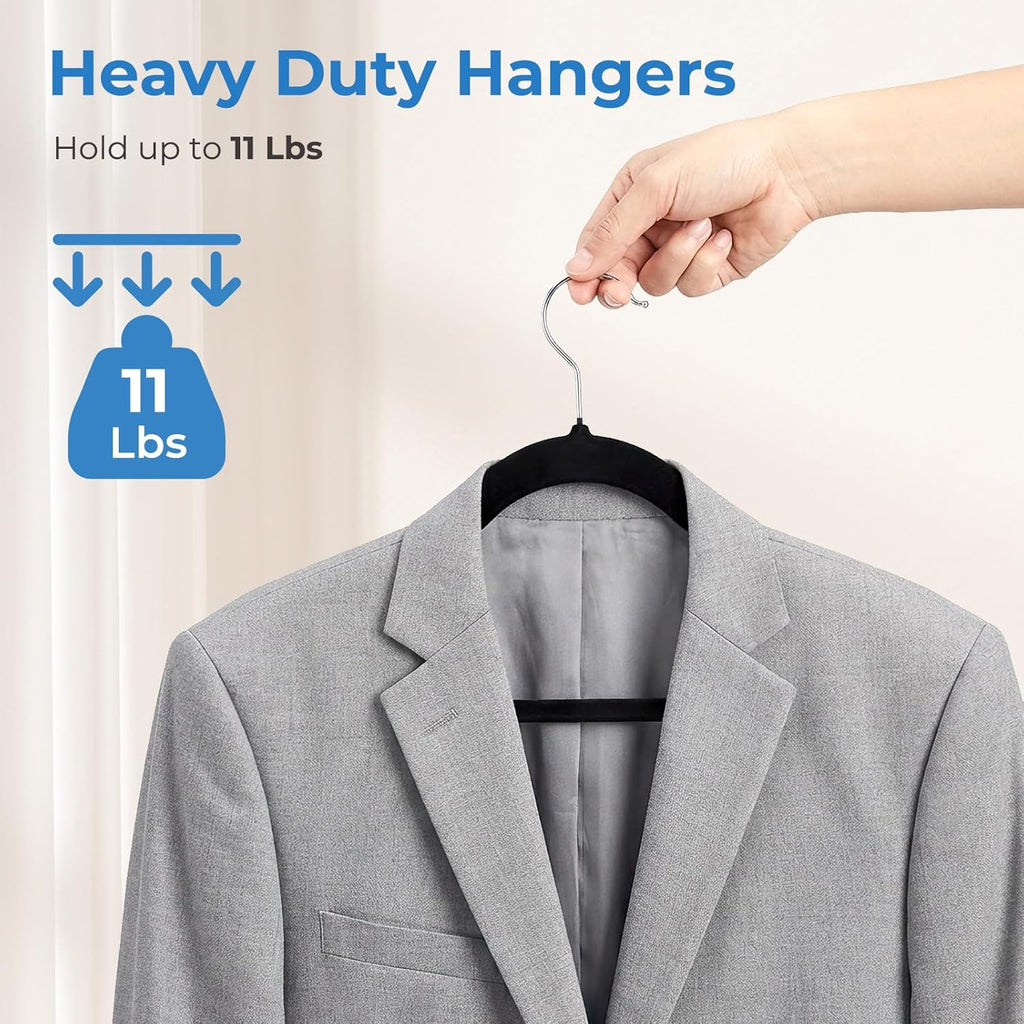 Smartor Black Velvet Hangers - 50 Pack Non-Slip Clothes Hangers with Shoulder Notches | Premium Slim Space-Saving Design