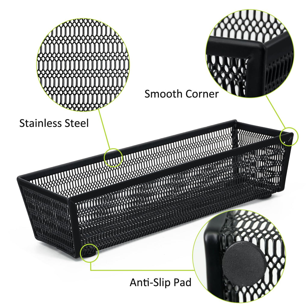 Neudeco Silverware Organizer,Mesh Drawer Organizer for Kitchen，Metal Utensil Organizer for Flatware, Knives, Spoons,Cosmetic (Black 9 * 3 * 2 inch Pack12)