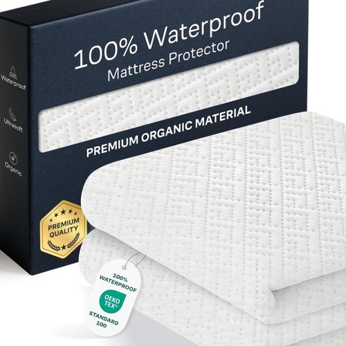 100% Waterproof Queen Mattress Protector - Noiseless & Cooling Bamboo Viscose - Ultimate Spill & Stain Defense (White)