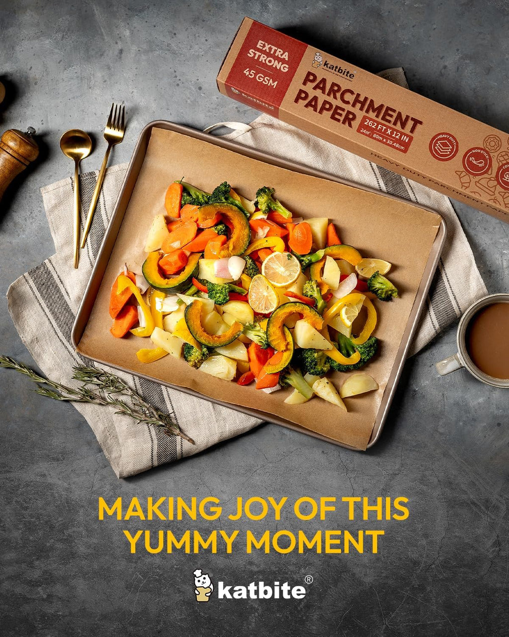 Unbleached Parchment Paper Roll - Heavy Duty Non-Stick Baking Paper 12in x 262ft | Ideal for Cooking & Air Frying