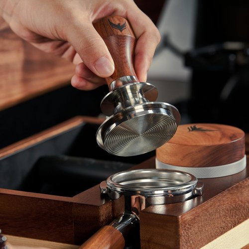 54mm Espresso Tamper for Breville Machine Rosewood KNODOS Auto Leveling, Double Spring Loaded Wooden 30LB Calibrated Coffee Tamper