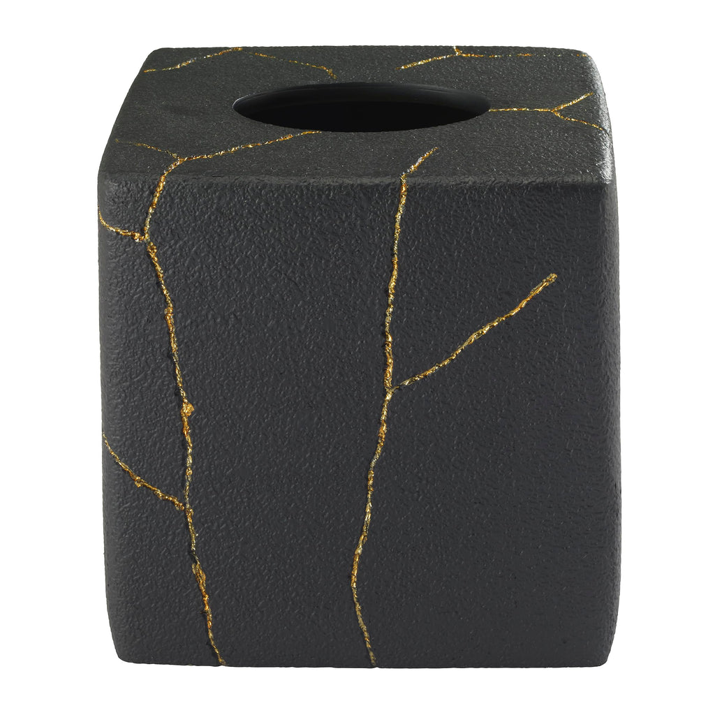Nicole Miller - Tissue Box Cover, Resin Countertop Accessories, Dorm Room Essentials (Sydney Collection, Black/Gold)