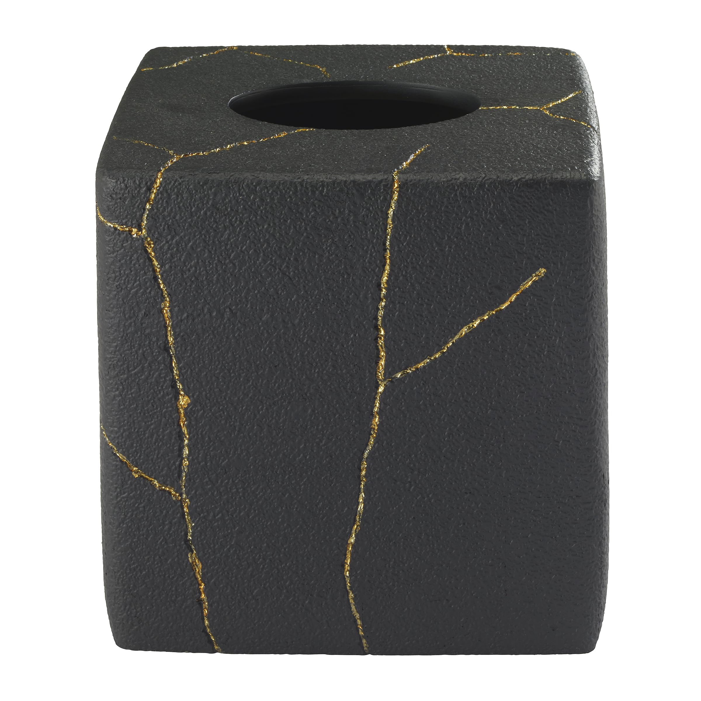 Nicole Miller - Tissue Box Cover, Resin Countertop Accessories, Dorm Room Essentials (Sydney Collection, Black/Gold)