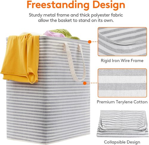 Lifewit Laundry Basket - 100L Collapsible Hamper with Reinforced Handles | Waterproof Grey Design