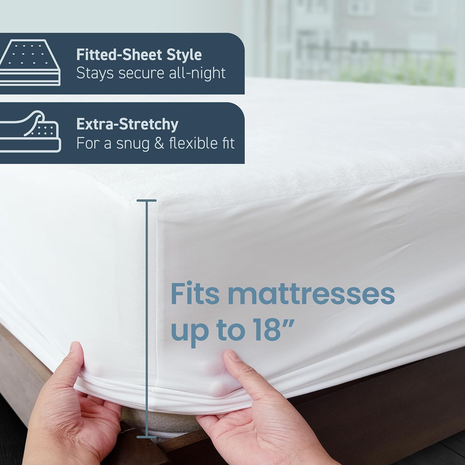 SafeRest Waterproof Mattress Protector - Queen Size Fitted Cover with Stretchable Pockets | Machine Washable Cotton Blend
