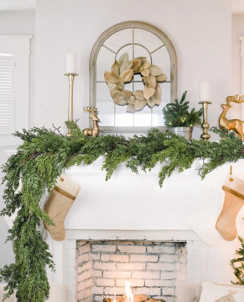 Artiflr Christmas Pine Garland Greenery Decoration Clearance, Artificial Cedar Branches Cypress Garland for Holiday Fireplace Mantel Table Centerpiece