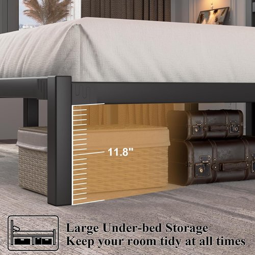 LoVinson Full Size Bed Frame - Heavy Duty Metal Platform with Under Bed Storage | Easy Assembly, Black