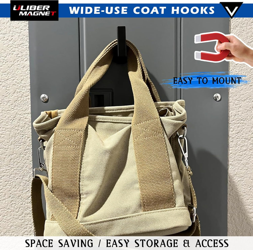 ULIBERMAGNET Heavy-Duty Magnetic Double Hooks - Sturdy Coat Hangers in Brushed Nickel | 2 Pack