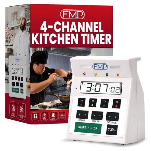 FMP Digital 4 Channel Commercial Kitchen Timer - Battery Operated Digital Countdown Timer for Kitchen, Cooking, Restaurant, Classroom – Water Resistant - 7-Inch, White - 151-7500 by FryOilSaver Co