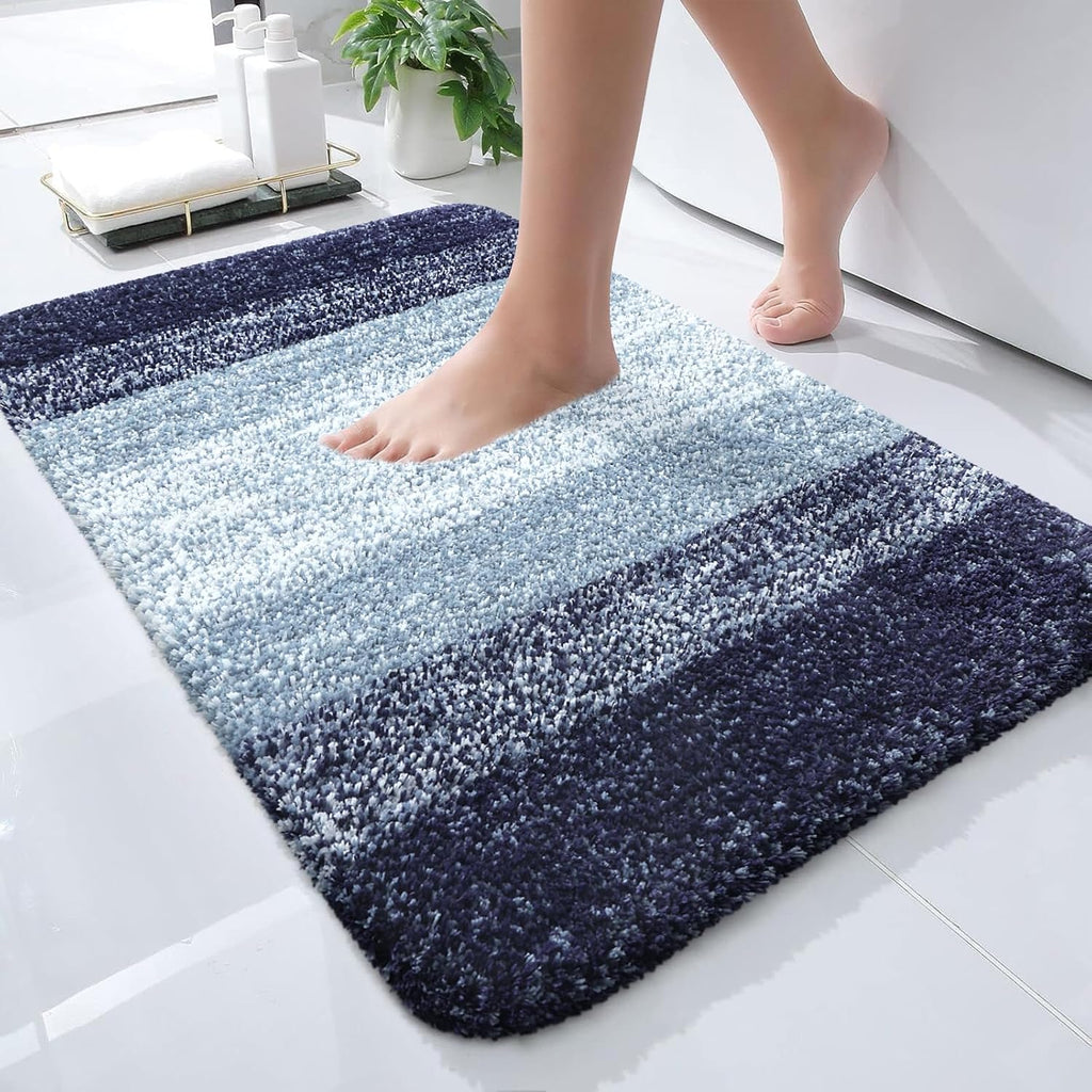 OLANLY Ombre Bath Rug Set - Soft & Absorbent 2-Piece Bathroom Rugs | Airy Blue, 24x16 & 24x20 Inches