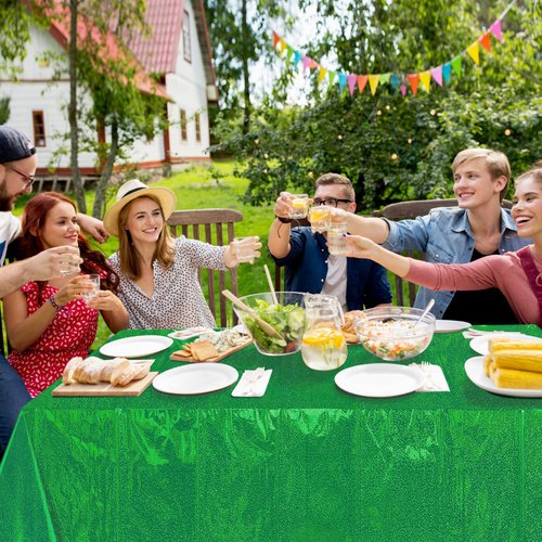 3 Pack Iridescent Green Plastic Tablecloths, Shiny Disposable Laser Rectangle Table Covers, Holographic Foil Tablecloth for St. Patrick's Day Birthday Christmas Witch Theme Party, 54x108Inch