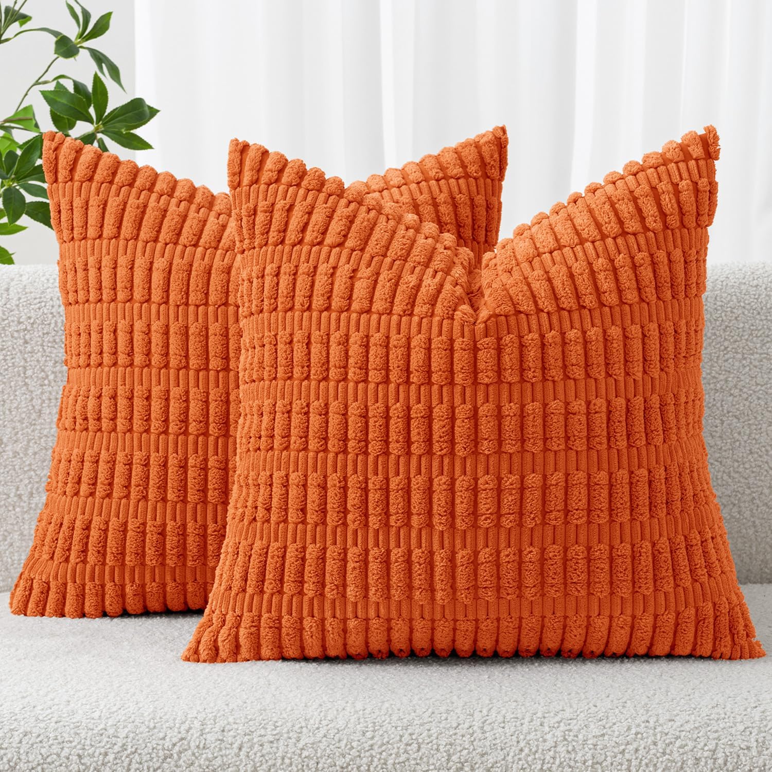 MIULEE Decorative Pillow Covers - Soft Orange Corduroy | Pack of 2, 18x18 Inch, Boho Striped Design for Home Decor