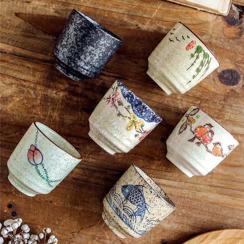 Nagpew 6 Pieces Japanese Tea Cups, 6 Oz Ceramic Coffee Cup with Good Heat Retention, No Handle Teacup Matcha Mug for Latte, Juice, Gift, Dishwasher Safe