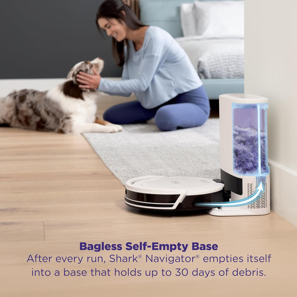 Shark Navigator Robot Vacuum - Powerful Suction & Smart Navigation | Self-Empty Base, White, AV2110S