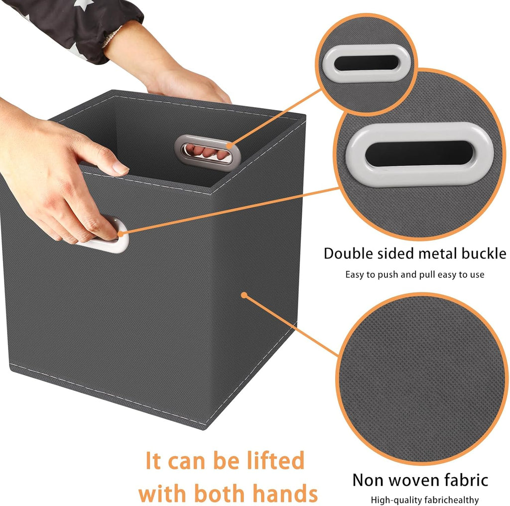 Yunkeeeper Fabric Cube Organizer - Foldable Storage Bins with Handle, 11x11x11, Set of 3 | Gray