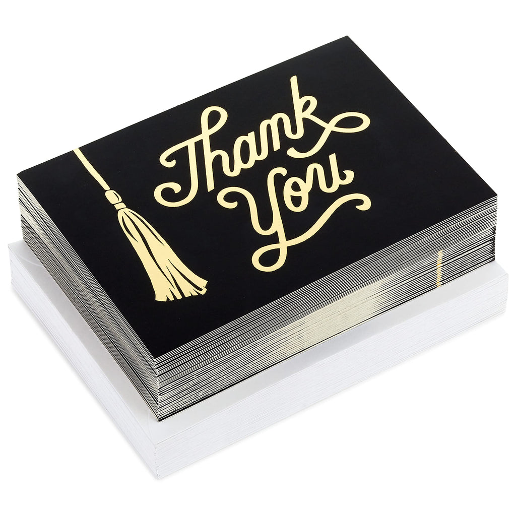 Hallmark Graduation Thank You Cards Bulk, Black and Gold Tassel (40 Thank You Notes with Envelopes)