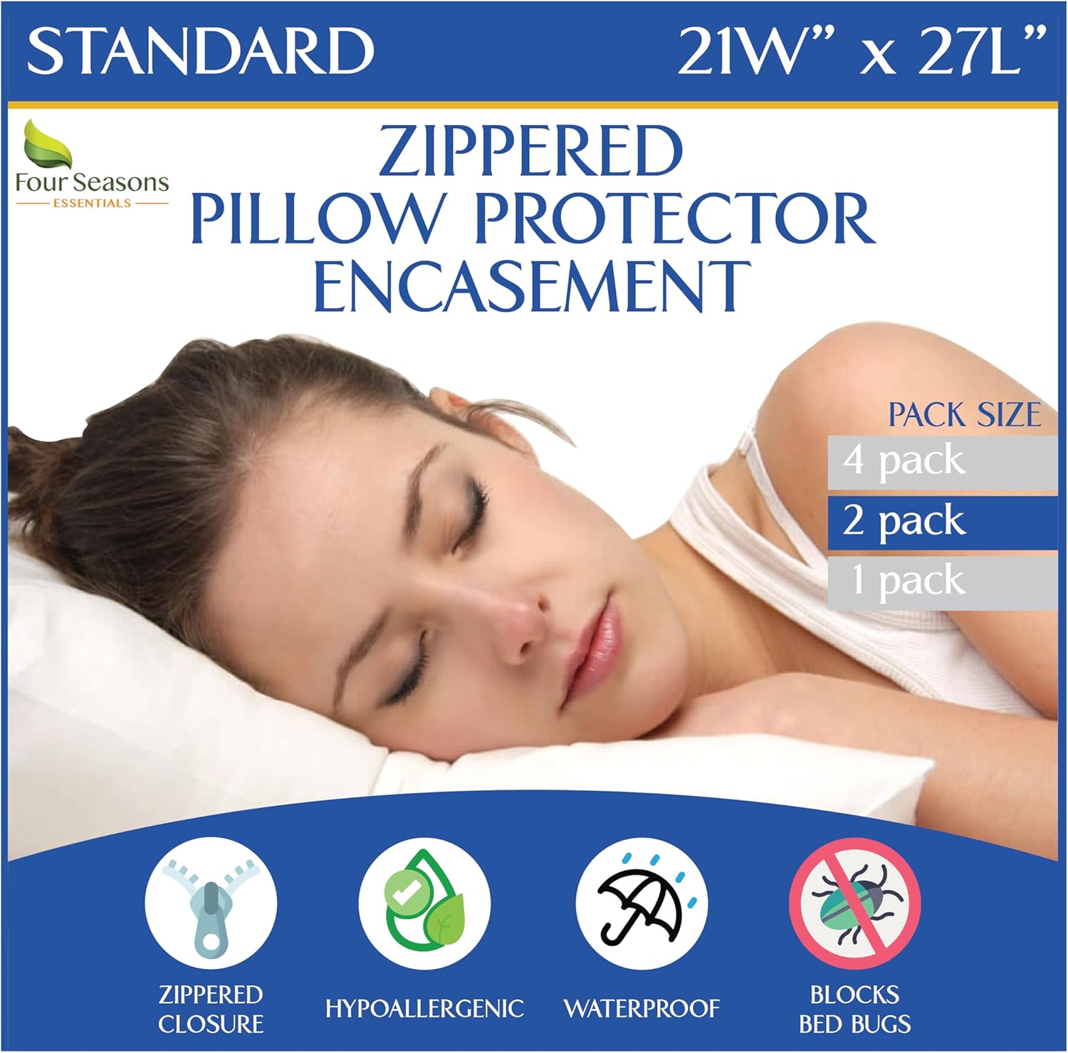 Zippered Waterproof Pillow Protectors by Standard | Hypoallergenic Dust & Allergen Proof (Set of 2)