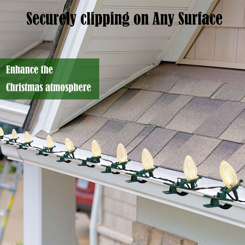 TW SHINE C7 C9 Christmas Lights Spring Clips, 100 Pack Holiday Lights Universal Quick Spring Clips for E12 E17, Weatherproof Shatterproof Clips Outdoor for Roof Fence Shingle Gutter