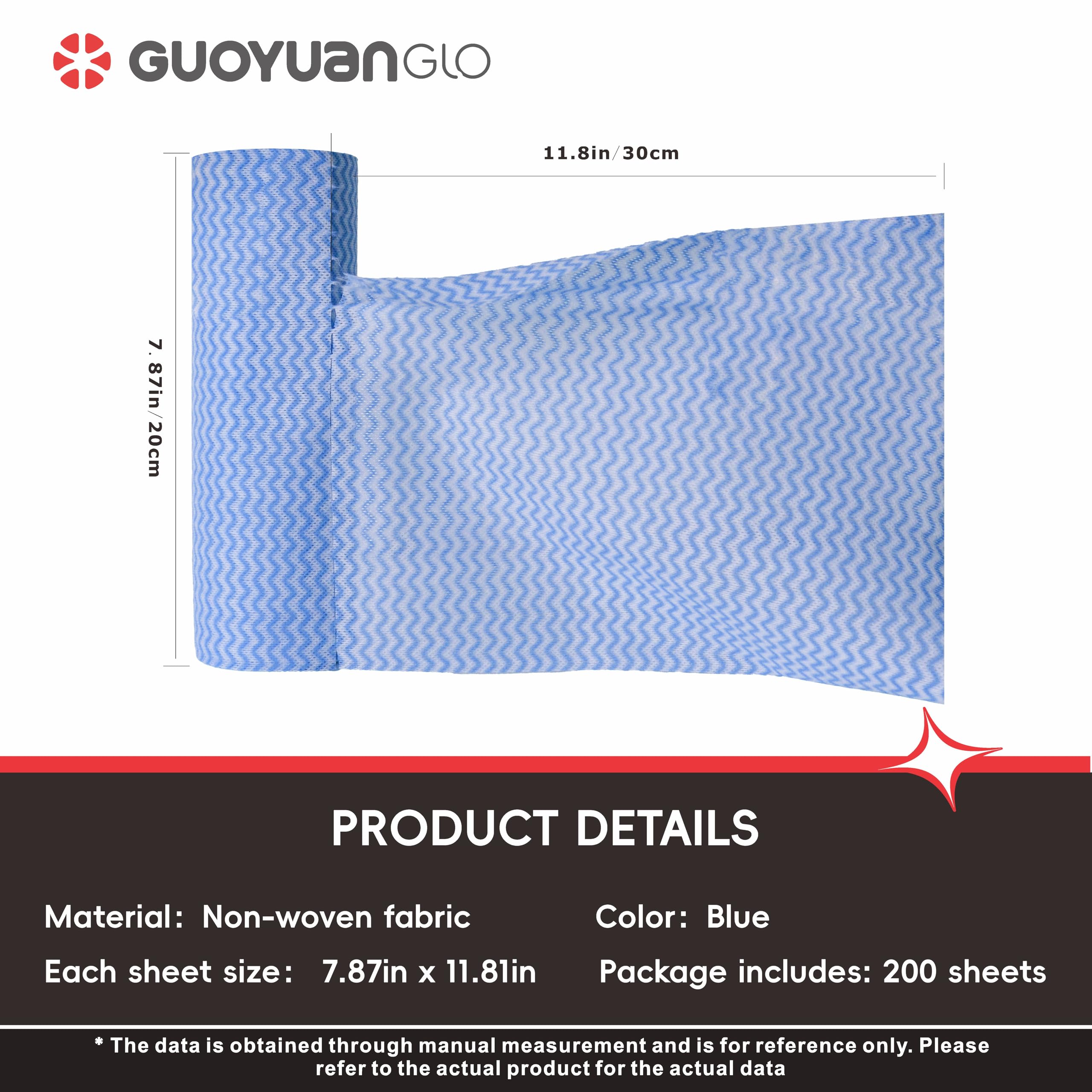 GUOYUANGLO Disposable Cleaning Cloths Roll Disposable Dish Cloth Multi-Purpose Heavy Duty Paper Towels-200 Sheets,Blue