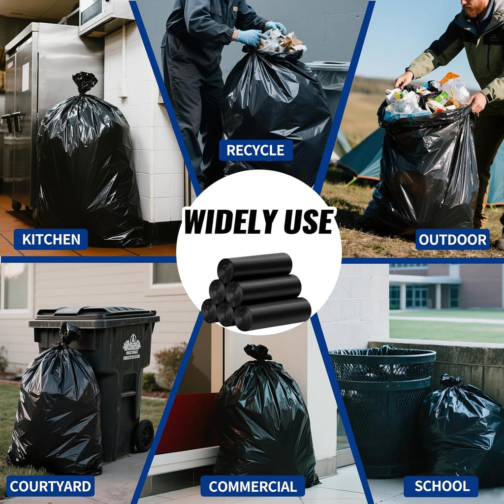 Skiennix 120 Count Trash Bags - Tear-Free 55-60 Gallon Black Garbage Bags for Home & Outdoor Use