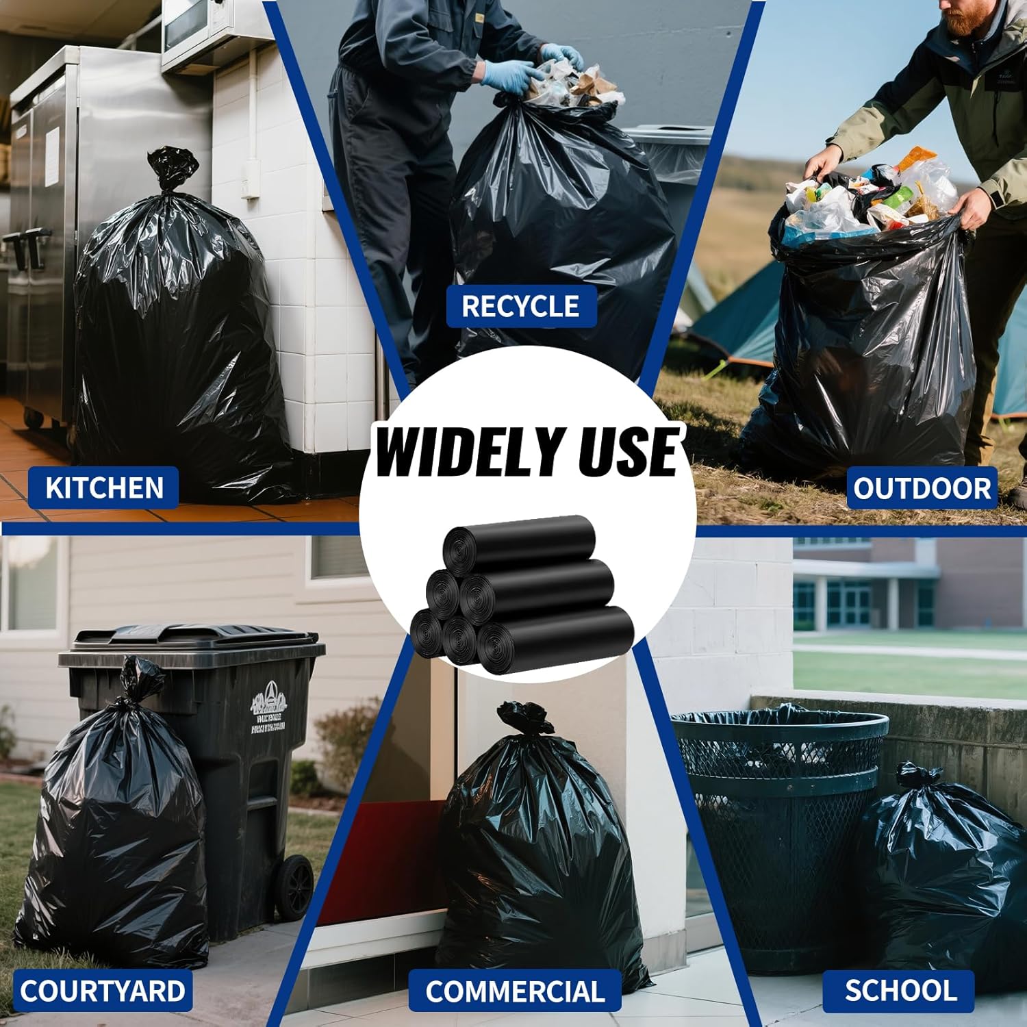 Skiennix 120 Count Trash Bags - Tear-Free 55-60 Gallon Black Garbage Bags for Home & Outdoor Use