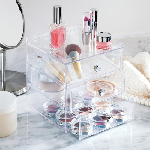 Clarity Cosmetic Organizer for Vanity Cabinet to Hold Makeup, Beauty Products - 3 Drawer, Clear