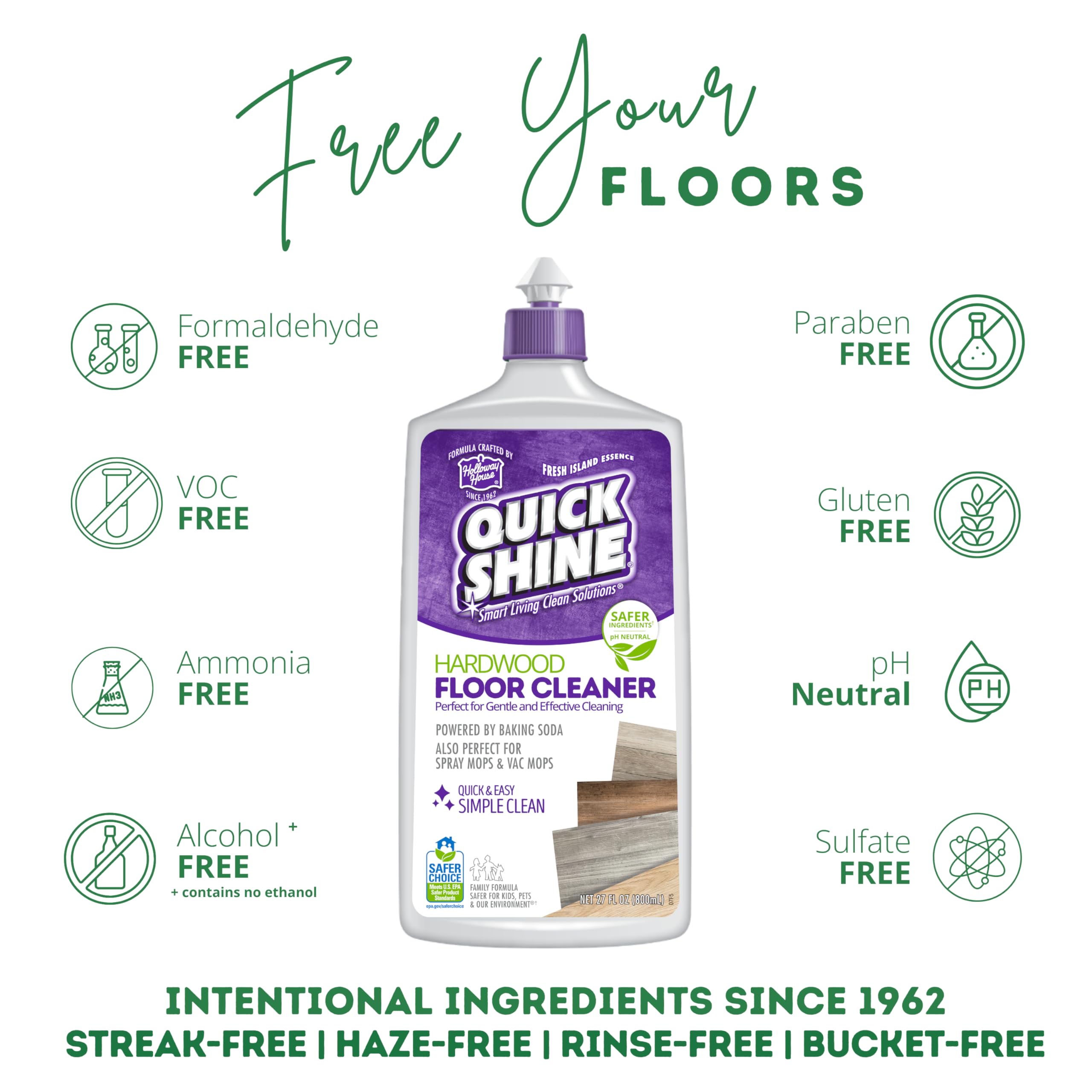Quick Shine Hardwood Floor Cleaner & Wood Floor Polish w/Plant-Derived Carnauba 2-27oz Bottles, Removes Scratches, Safer Choice, A Clean That Can Be Seen