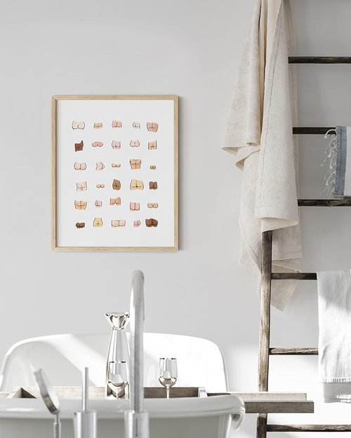 HAUS AND HUES Funny Butts Collage Art Print - Cute Bathroom Decor Poster | 12" x 16" Unframed