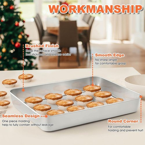 Herogo Rectangle Cake Pan Set - 9 X 12 X 2 Inch Stainless Steel Bakeware for Lasagna, Brownies & Casseroles