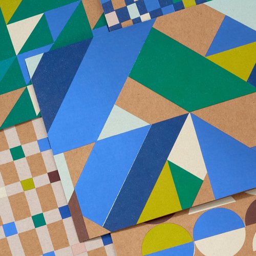 Hallmark Geometric Note Card Assortment (24 Blank Cards with Envelopes) Blue Foil, Green, Yellow, Kraft Brown
