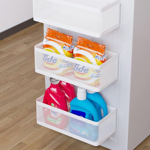 Magnetic Shelf for Washing Machine Magnetic Organizer for Laundry Washing Machine Shelf Hanging Basket Storage Magnetic Fridge Shelves Spice Rack for Refridgerator (White, L13.78in*W5.12in*H3.94in)