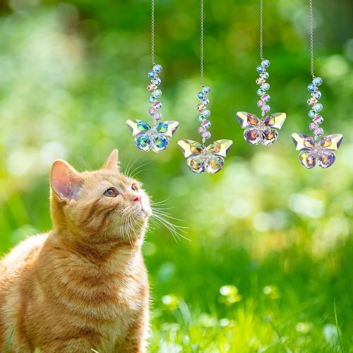 HDCRYSTALGIFTS Crystal Butterfly Suncatchers - 4pcs Indoor Glass Decor for Rainbow-Making | Spring Home Garden Gift
