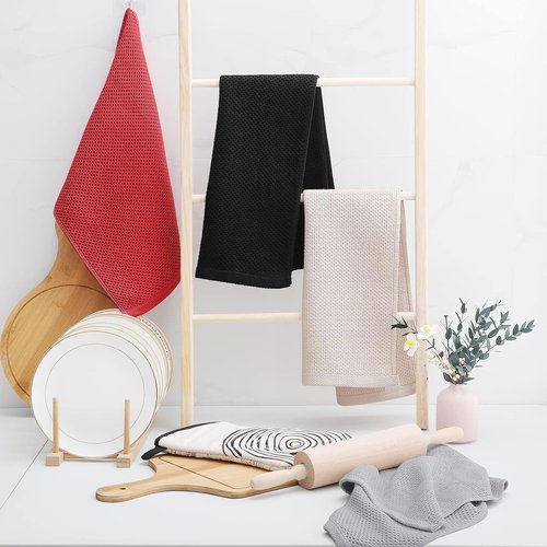 Homaxy 100% Cotton Waffle Weave Dish Towels - Ultra Soft & Absorbent | 13 x 28 Inches, 8-Pack, Brick Red