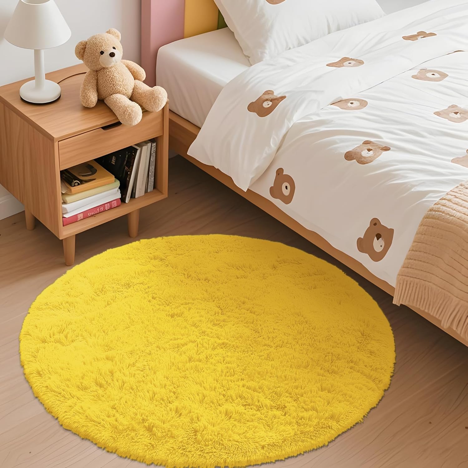 OLANLY Yellow Round Rug - Soft & Fluffy 3 ft Circle Area Rug for Bedroom, Living Room & Nursery Decor