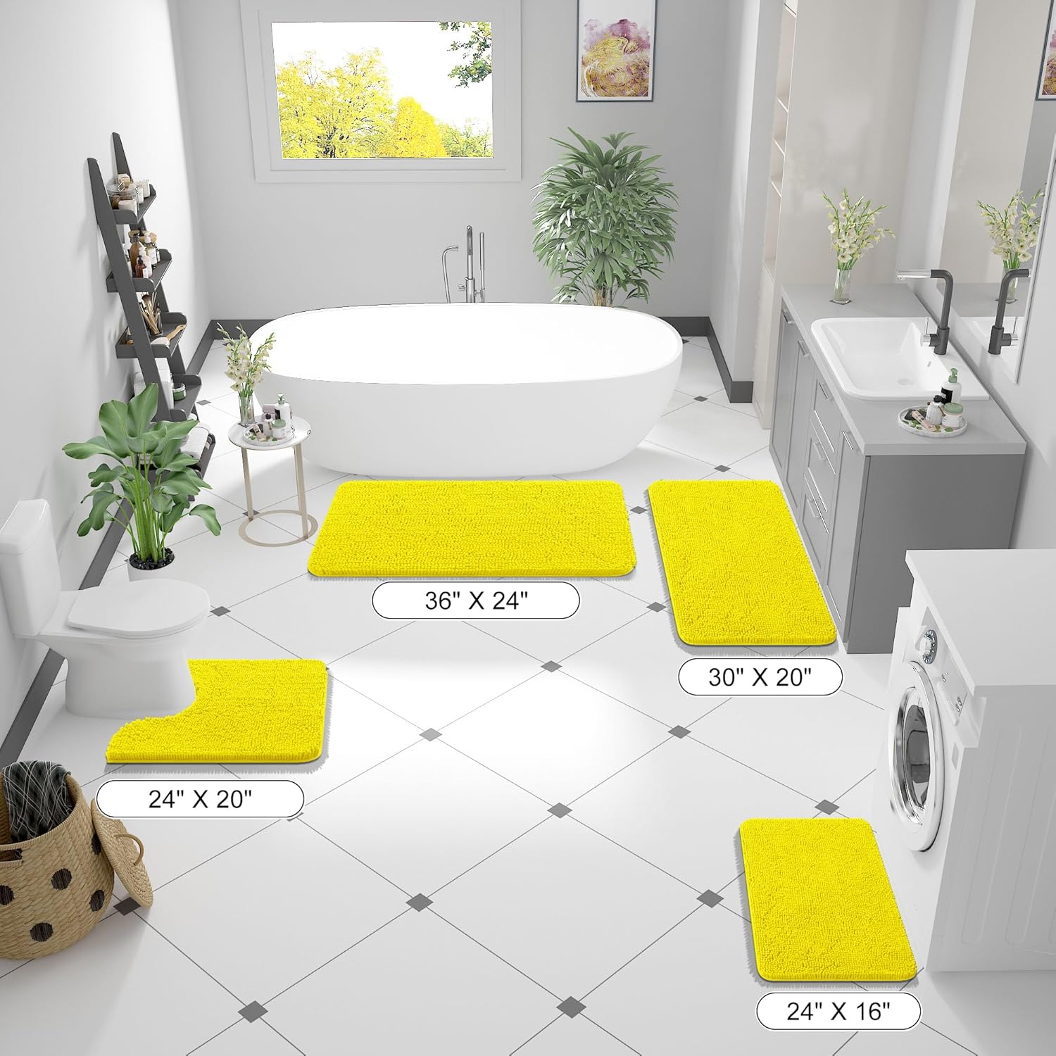 OLANLY Chenille Bath Rugs - Extra Soft & Absorbent | Quick Dry, Machine Washable, 36x24, Lemon Yellow
