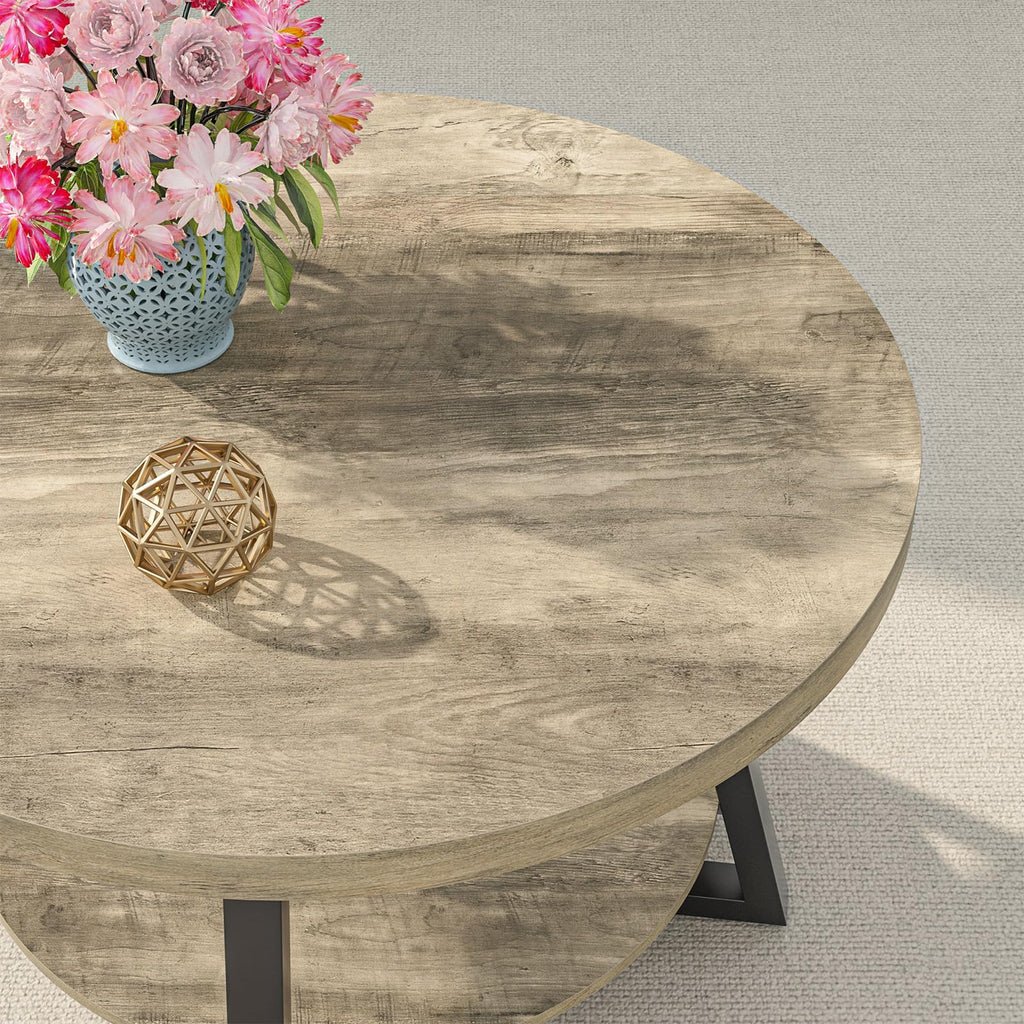 GreenForest Round Coffee Table with Storage, 30 inch Circle Center Tables for Living Room, Modern Sofa Table for Small Spaces, Home Office, Easy Assembly, Grey Wash