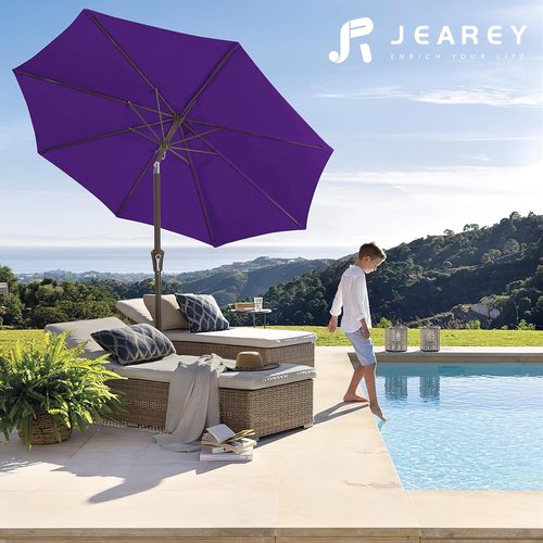 JEAREY 9FT Outdoor Patio Umbrella - UV Protection & Waterproof with Push Button Tilt | Dark Purple