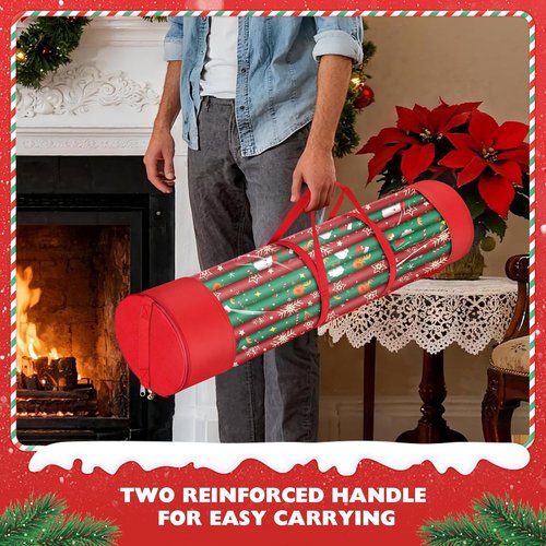 Gift Wrap Storage Organizer by 2Pack - Durable 600D Oxford Fabric - Holds 18-25 Rolls - Red