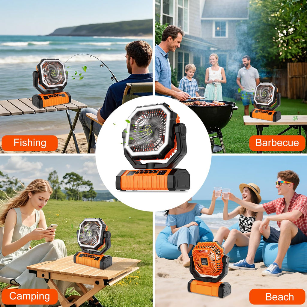 ZioeYiue Camping Fan Rechargeable, 20000mAh Large Battery Powered Fans, 4 Speed Rechargeable Fan with Remote, Cordless Battery Operated Fans with LED Light and Hanging Hook for Camp Tent Beach Outdoor